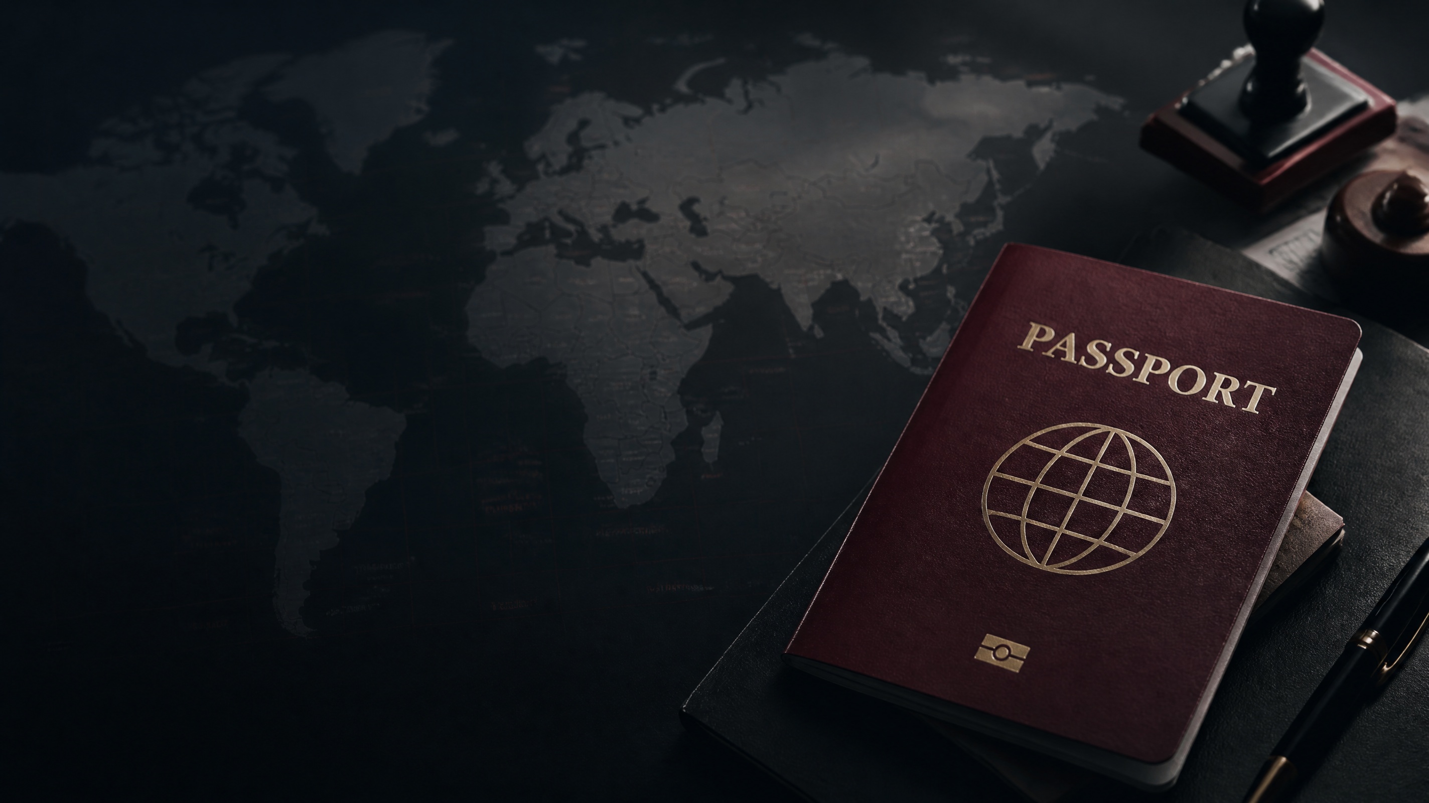 Passports on a world map